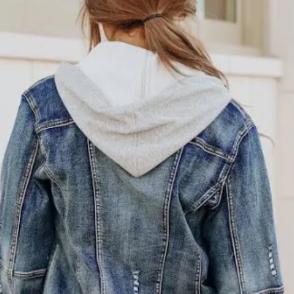 Sweatshirt Hooded Denim Jean Jacket - Medium Wash, Size Large, Great Condition - Picture 3 of 4